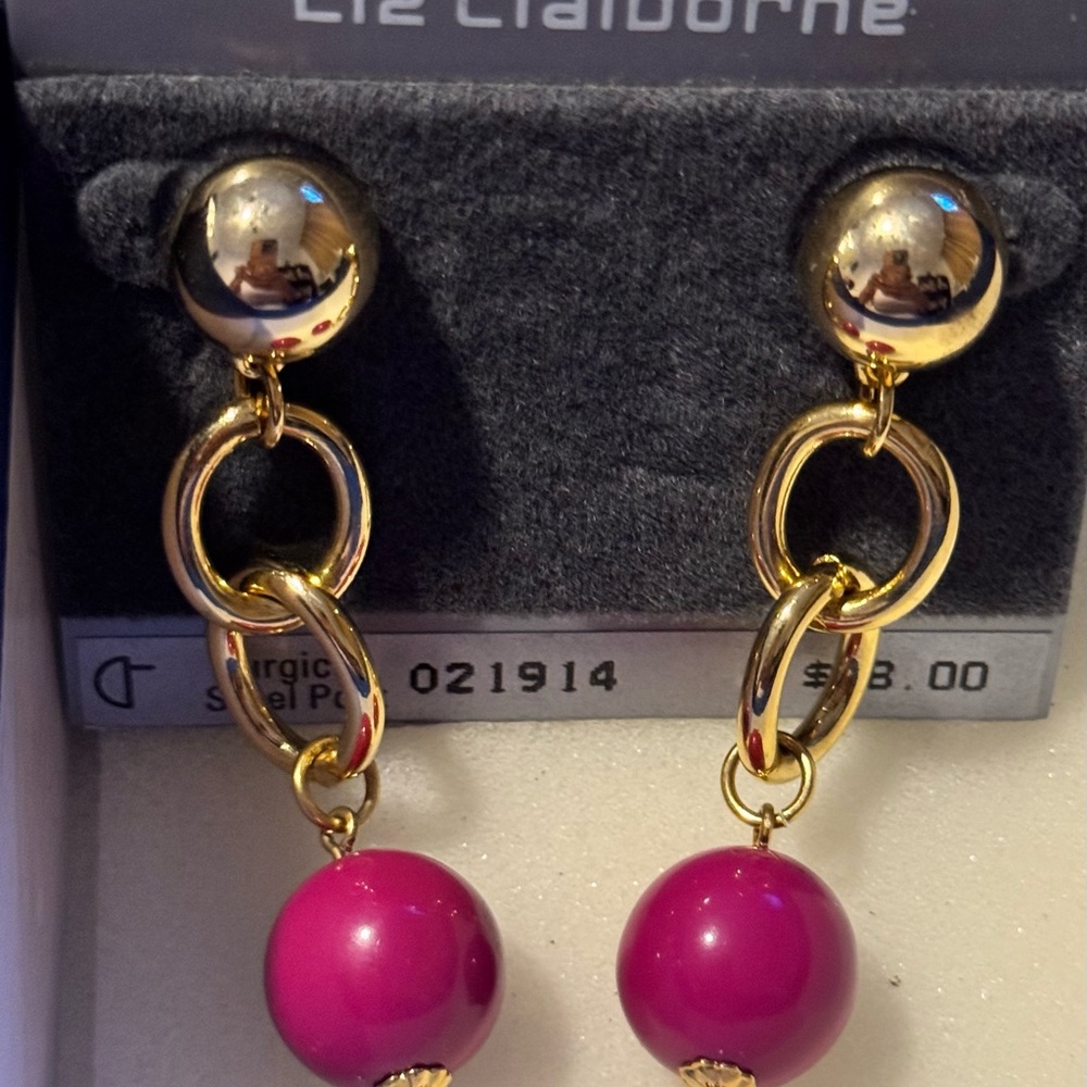 Liz Claiborne Gold and Fuchsia Earrings